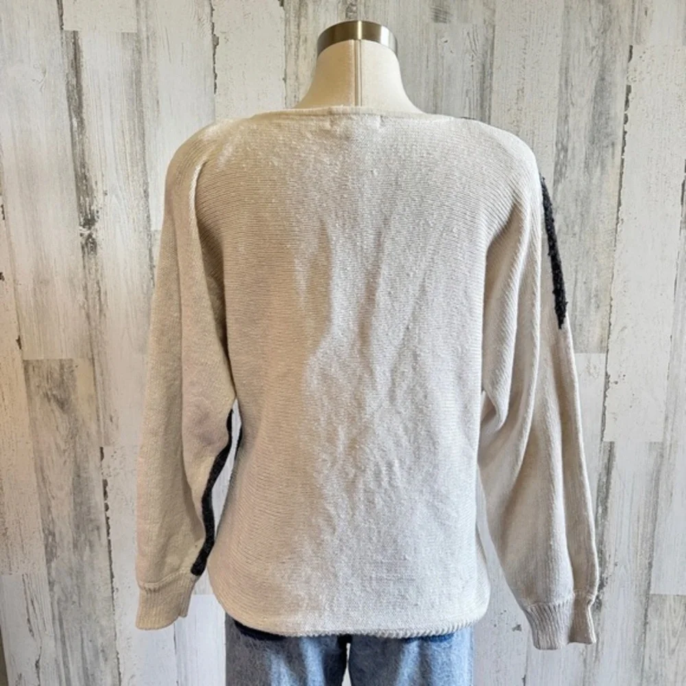 Vintage Floral Sweater beading Ramie Cotton Silk medium‎ 80s Knit 90s